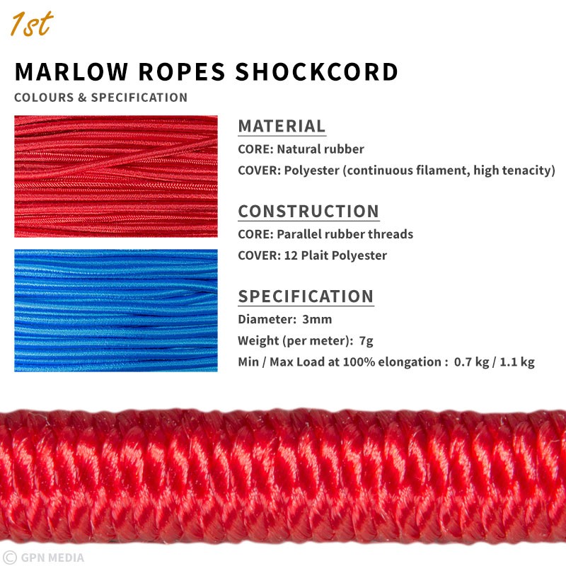 Marlow Ropes Color Marlow Ropes Premium Marine 3mm Shockcord, Bungee, Elastic Cordage